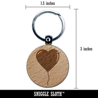 Heart Balloon Valentine's Day Engraved Wood Round Keychain Tag Charm