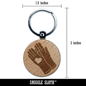 Caring Rubber Gloves Sanitizing Heart Engraved Wood Round Keychain Tag Charm