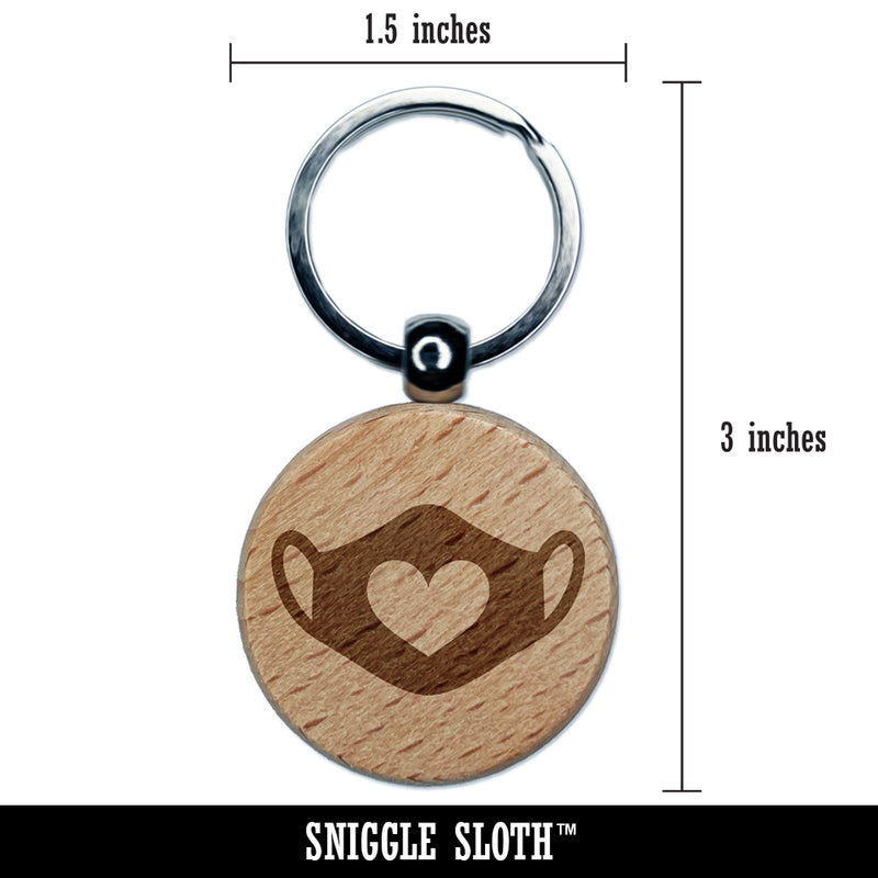 Caring Surgical Face Mask Heart Engraved Wood Round Keychain Tag Charm