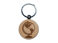 Explorer World Globe of Planet Earth Engraved Wood Round Keychain Tag Charm