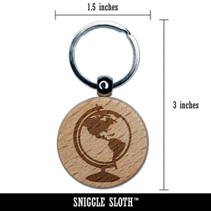 Explorer World Globe of Planet Earth Engraved Wood Round Keychain Tag Charm