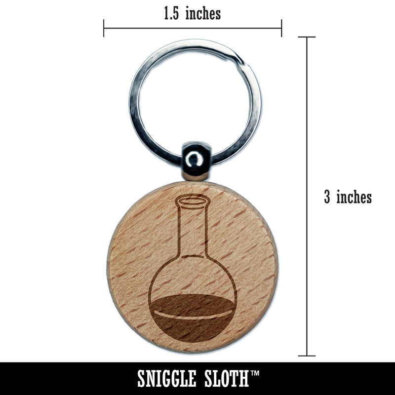 Glass Boiling Flask Chemistry Science Engraved Wood Round Keychain Tag Charm