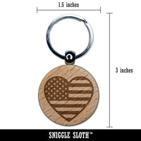 Heart Shaped American Flag United States of America USA Engraved Wood Round Keychain Tag Charm