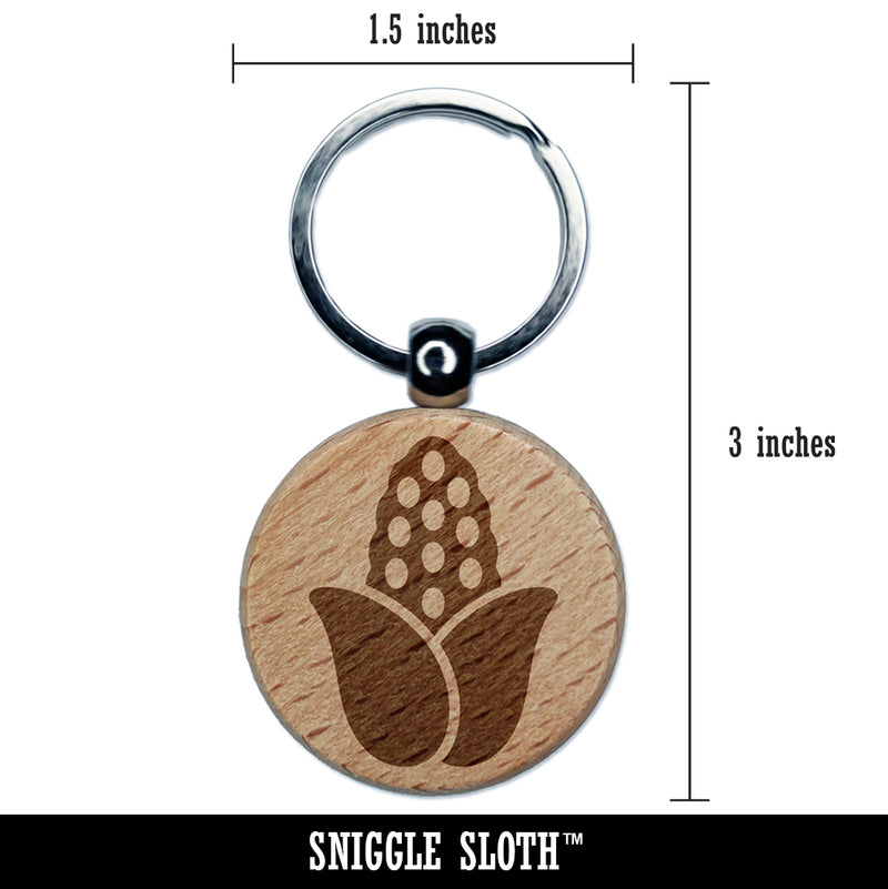 Peeled Corn on the Cob Engraved Wood Round Keychain Tag Charm