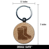 Rubber Rain Boots Engraved Wood Round Keychain Tag Charm
