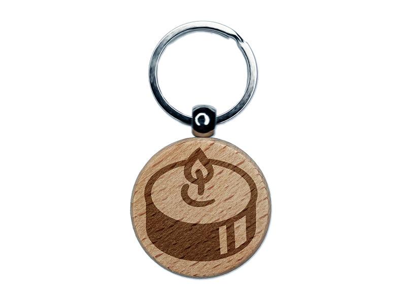 Tea Candle Light Engraved Wood Round Keychain Tag Charm