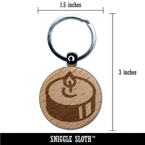 Tea Candle Light Engraved Wood Round Keychain Tag Charm