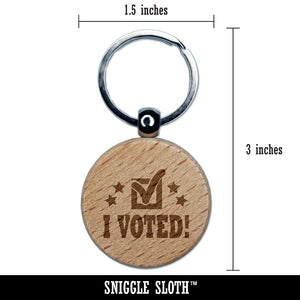 I Voted Patriotic Engraved Wood Round Keychain Tag Charm