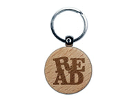 Read Stacked Text Engraved Wood Round Keychain Tag Charm