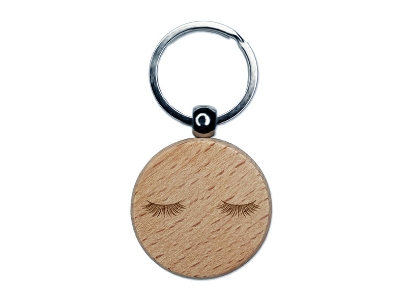 Cute Detailed Eyelashes Pair Engraved Wood Round Keychain Tag Charm