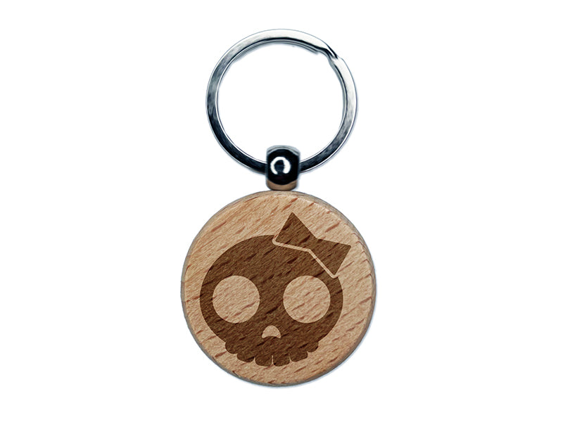 Sassy Skull with Hairbow Engraved Wood Round Keychain Tag Charm