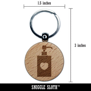 Soap Sanitizer Dispenser Silhouette with Heart Engraved Wood Round Keychain Tag Charm