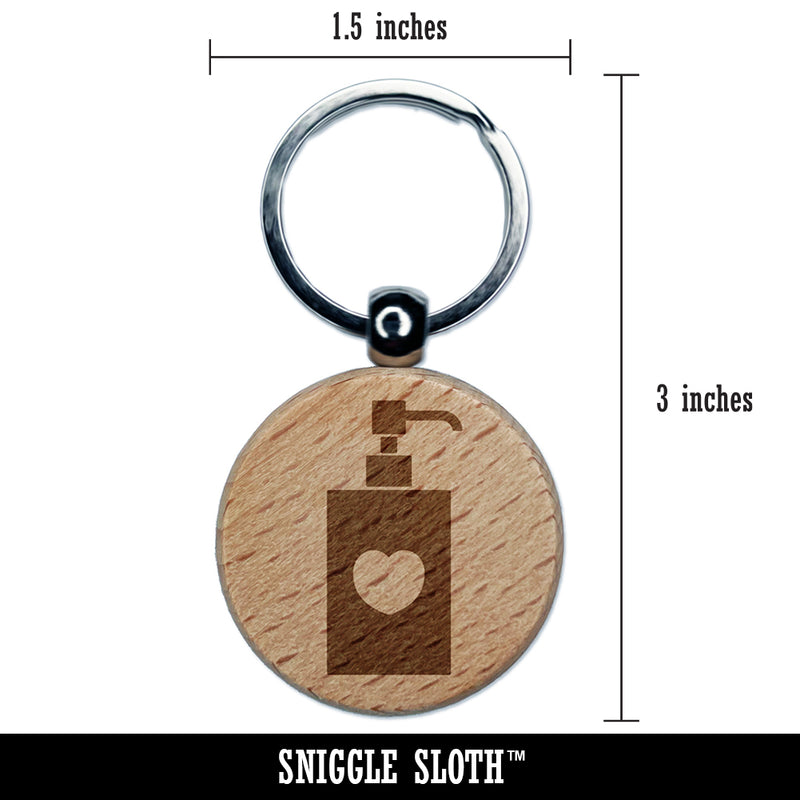 Soap Sanitizer Dispenser Silhouette with Heart Engraved Wood Round Keychain Tag Charm