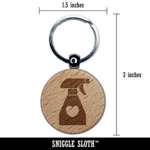 Spray Bottle Silhouette with Heart Engraved Wood Round Keychain Tag Charm