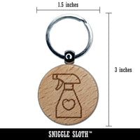 Spray Bottle with Heart Engraved Wood Round Keychain Tag Charm