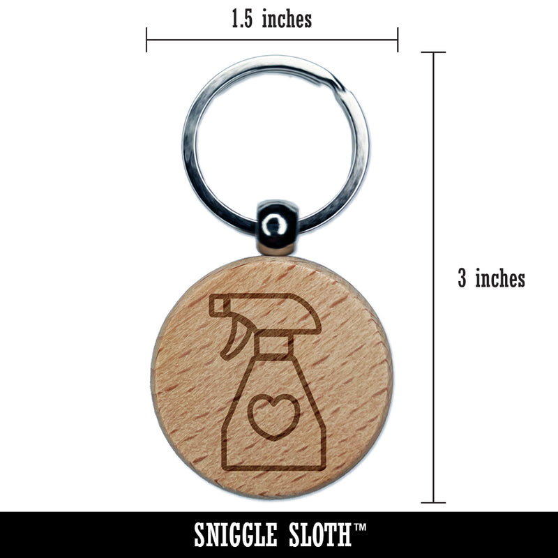 Spray Bottle with Heart Engraved Wood Round Keychain Tag Charm