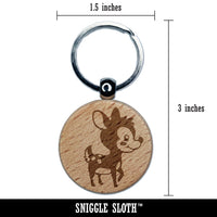 Adorable Baby Deer Fawn Engraved Wood Round Keychain Tag Charm