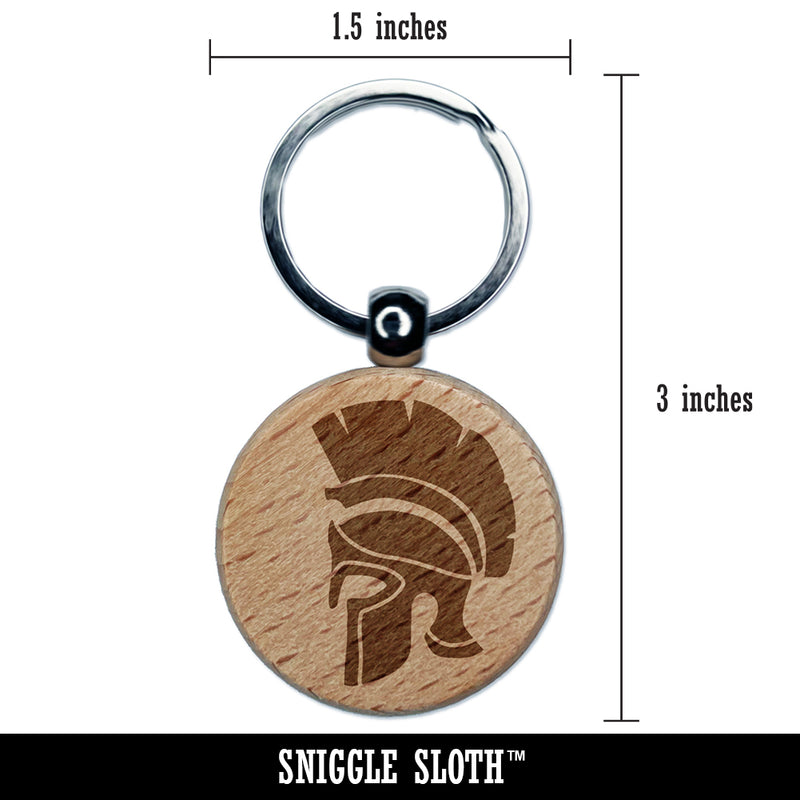 Ancient Greek Roman Spartan Helmet Engraved Wood Round Keychain Tag Charm