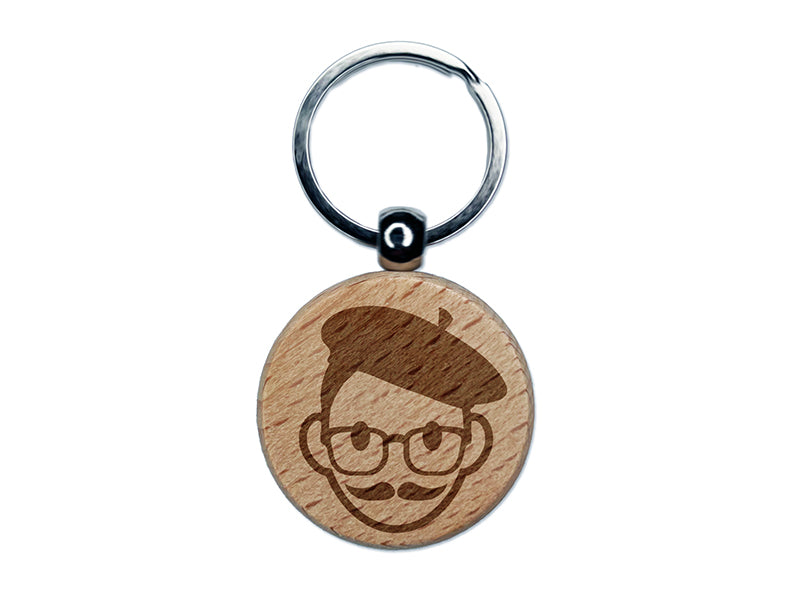 Artist Icon Engraved Wood Round Keychain Tag Charm