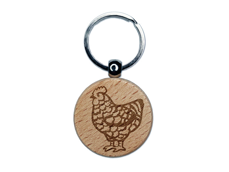 Barred Plymouth Rock Chicken Engraved Wood Round Keychain Tag Charm