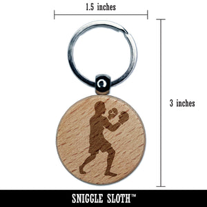 Boxer Boxing Fighting Pose Engraved Wood Round Keychain Tag Charm