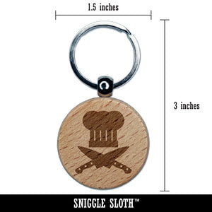 Chef Knife and Hat for Cooking Engraved Wood Round Keychain Tag Charm