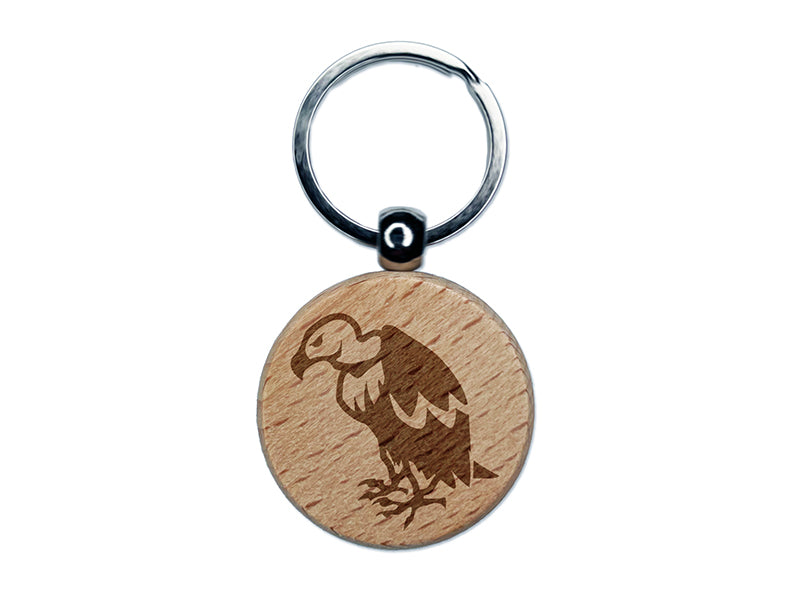 Condor Vulture Bird Engraved Wood Round Keychain Tag Charm