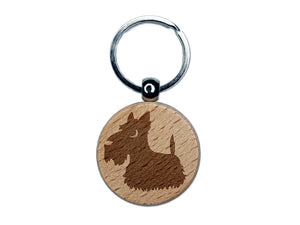 Delightful Cartoon Scottish Terrier Engraved Wood Round Keychain Tag Charm
