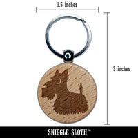 Delightful Cartoon Scottish Terrier Engraved Wood Round Keychain Tag Charm