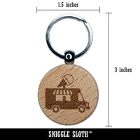 Ice Cream Truck Engraved Wood Round Keychain Tag Charm