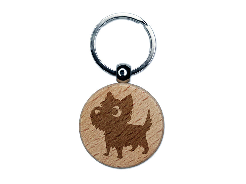 Lovable Cartoon Cairn Terrier Engraved Wood Round Keychain Tag Charm