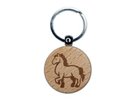 Majestic Standing Horse Engraved Wood Round Keychain Tag Charm