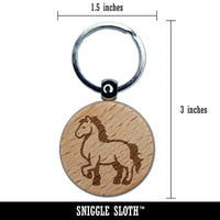 Majestic Standing Horse Engraved Wood Round Keychain Tag Charm