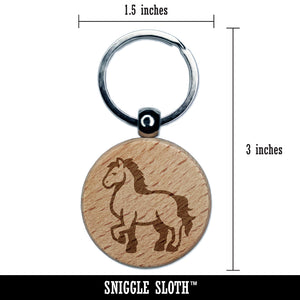 Majestic Standing Horse Engraved Wood Round Keychain Tag Charm