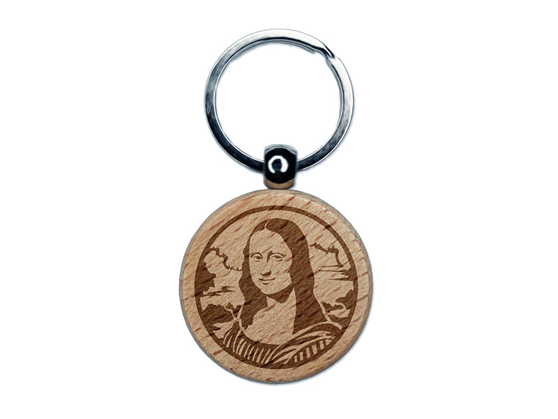 Mona Lisa Painting by Leonardo Da Vinci Engraved Wood Round Keychain Tag Charm