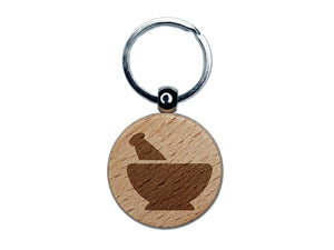 Mortar and Pestle Pharmacy Alchemy Icon Engraved Wood Round Keychain Tag Charm