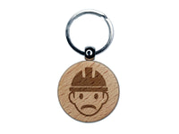 Occupation Construction Worker Builder Man Icon Engraved Wood Round Keychain Tag Charm