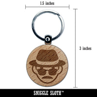 Occupation Detective Private Investigator Icon Engraved Wood Round Keychain Tag Charm