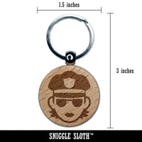 Occupation Police Officer Woman Icon Engraved Wood Round Keychain Tag Charm