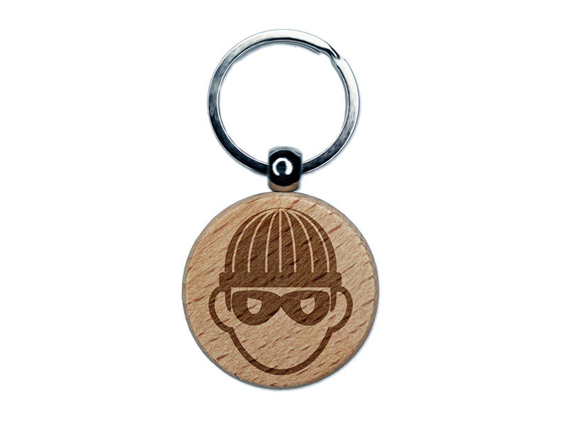 Occupation Thief Burglar Criminal Icon Engraved Wood Round Keychain Tag Charm