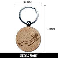 Scimitar Curved Pirate Sword Engraved Wood Round Keychain Tag Charm