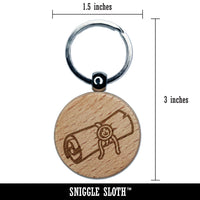 Sealed Magic Spell Scroll Engraved Wood Round Keychain Tag Charm