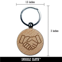 Shaking Hands Agreement Icon Engraved Wood Round Keychain Tag Charm