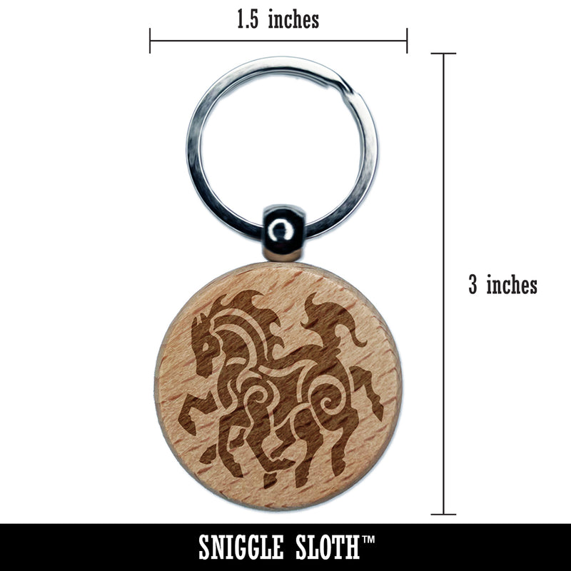 Sleipnir Norse Mythology Eight Legged Horse Engraved Wood Round Keychain Tag Charm