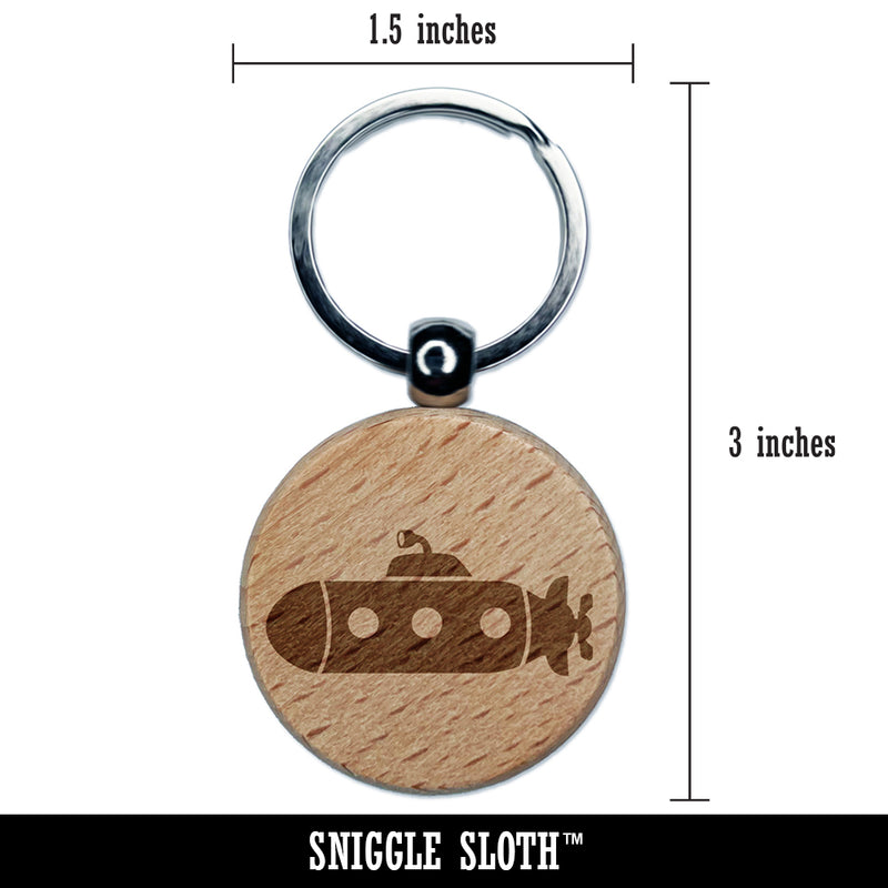 Submarine with Periscope Underwater Vehicle Engraved Wood Round Keychain Tag Charm