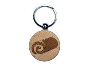 Swiss Roll Cream Cake Engraved Wood Round Keychain Tag Charm