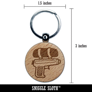 Toy Water Gun Pistol Engraved Wood Round Keychain Tag Charm