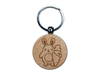 Bunny Carrot Friends Easter Engraved Wood Round Keychain Tag Charm