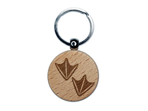 Duck Tracks Footprints Engraved Wood Round Keychain Tag Charm