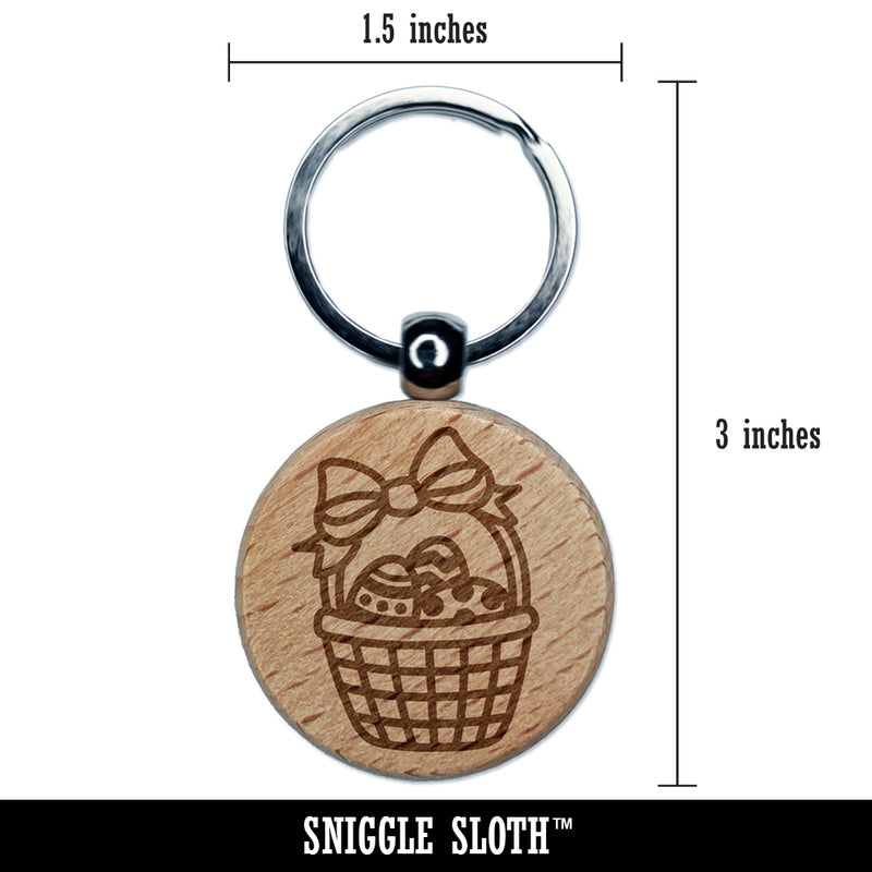 Easter Basket with Eggs Engraved Wood Round Keychain Tag Charm